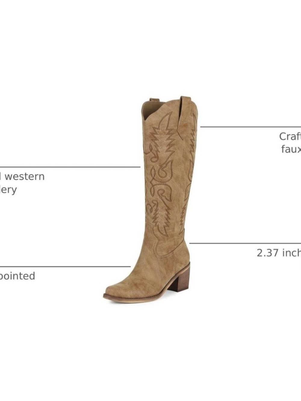 Cowgirl Knee High Embroidery Pointed Toe Boots for Women